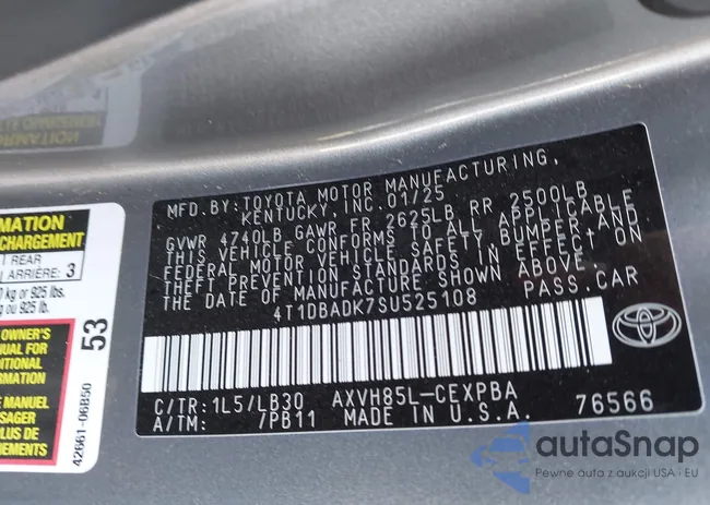 4T1DBADK7SU525108: 43382200