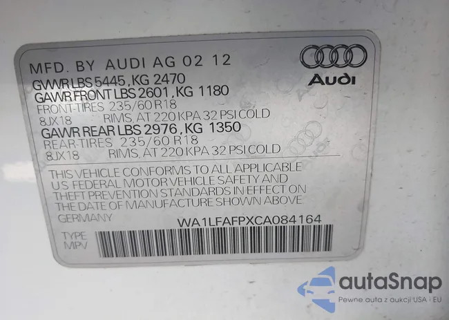 WA1LFAFPXCA084164: 43381381