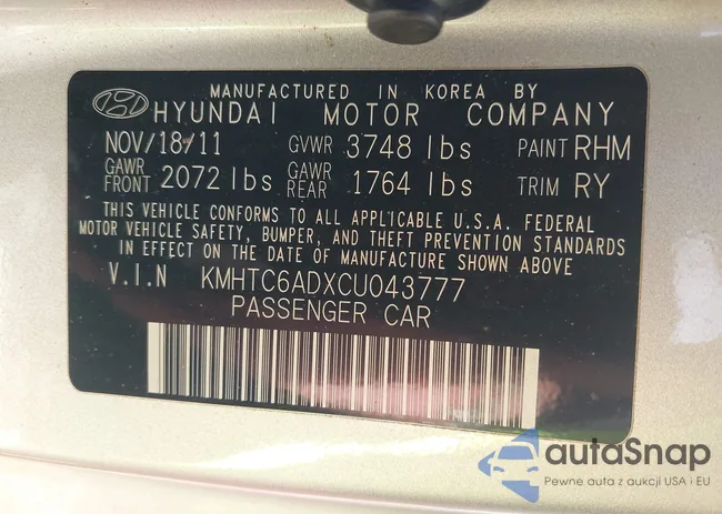 KMHTC6ADXCU043777: 43381431