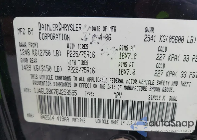 1J4GL38K76W253555: 43382783