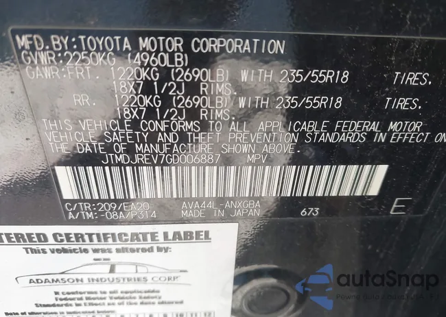 JTMDJREV7GD006887: 43383015