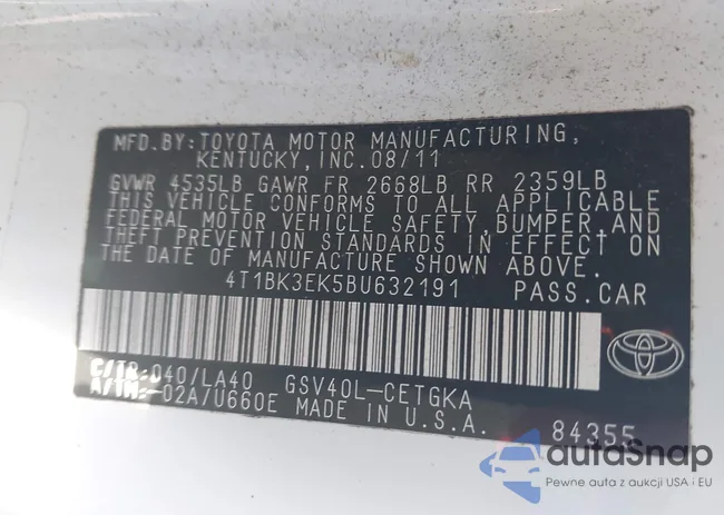 4T1BK3EK5BU632191: 43382349