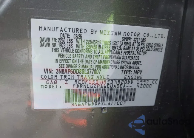 3N8AP6DD8SL377007: 43382447