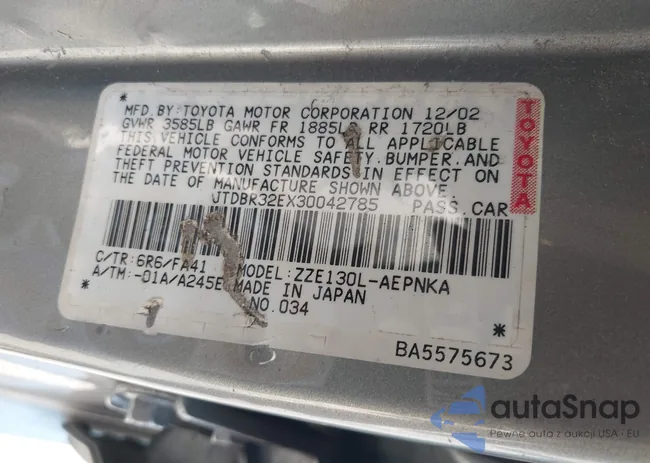 JTDBR32EX30042785: 43384095