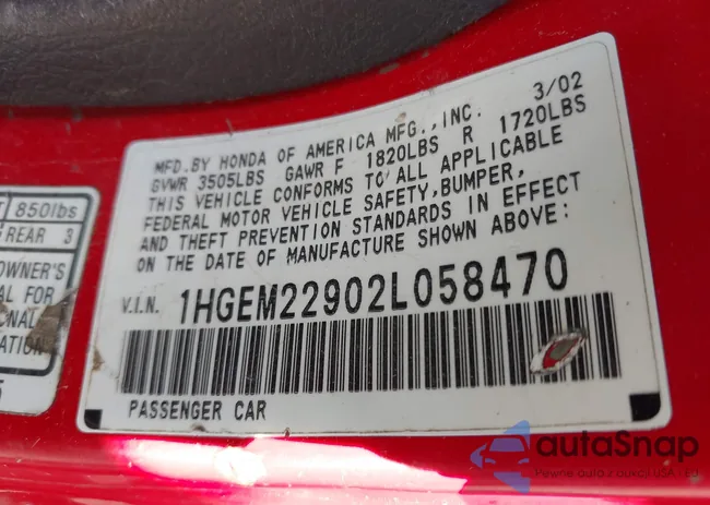 1HGEM22902L058470: 43384143