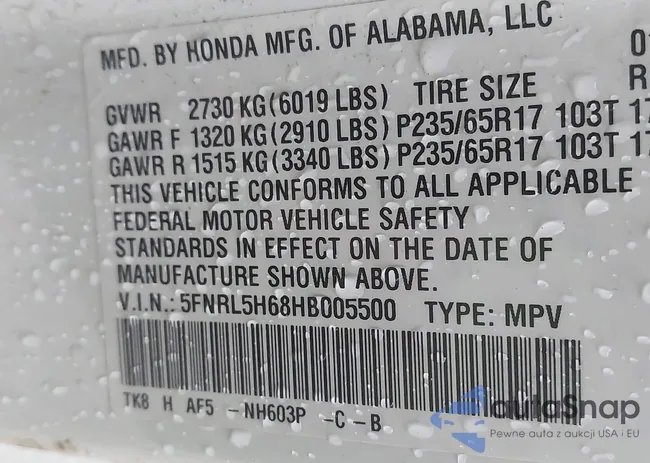 5FNRL5H68HB005500: 43384181