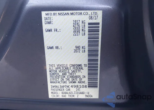 1N4AL3AP7HC498108: 43384231