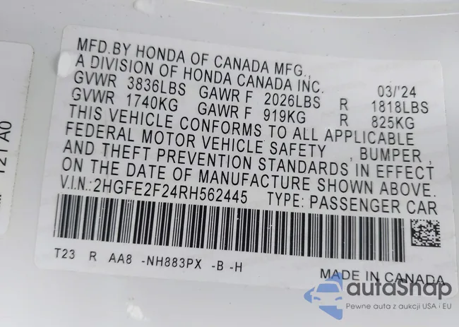 2HGFE2F24RH562445: 43383276