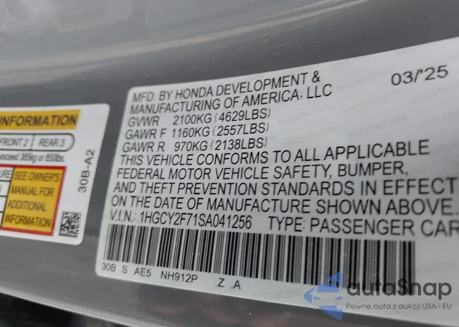 1HGCY2F71SA041256: 43383472