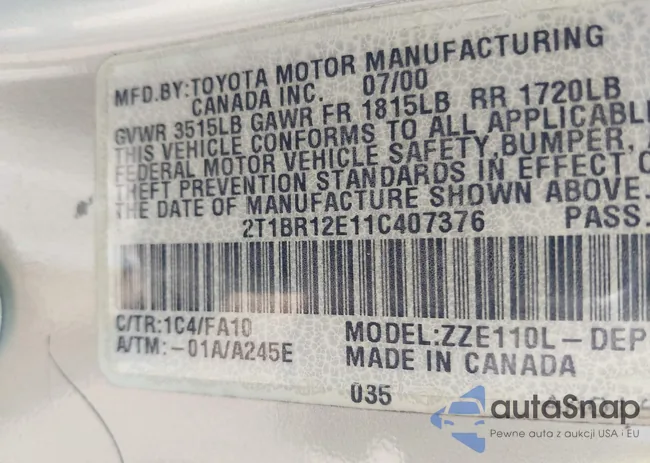 2T1BR12E11C407376: 43383501