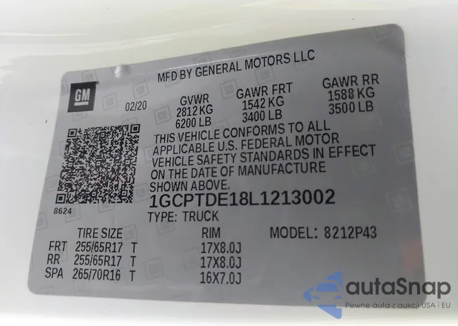 1GCPTDE18L1213002: 43384707