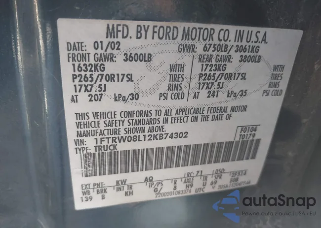 1FTRW08L12KB74302: 43384718