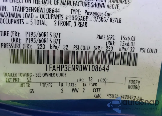 1FAHP3EN9BW108644: 43384931