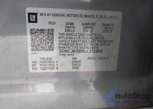 3GNCJKSB9LL151003: 43385095