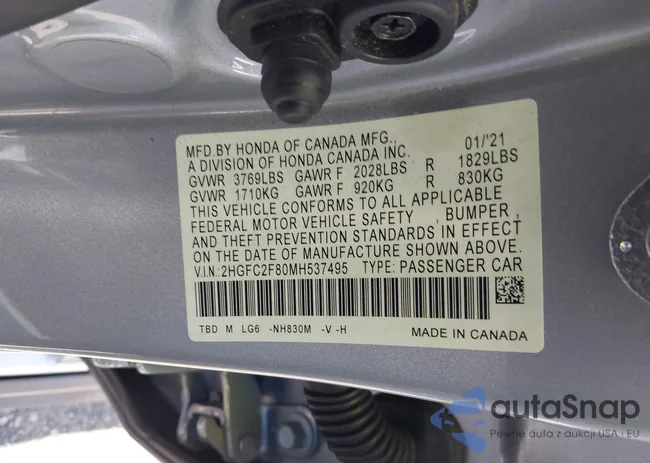 2HGFC2F80MH537495: 43384525