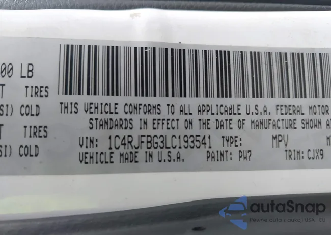 1C4RJFBG3LC193541: 43385955