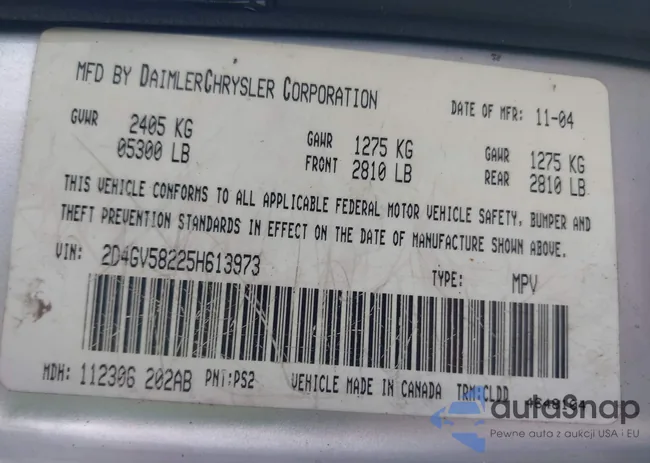 2D4GV58225H613973: 43385974