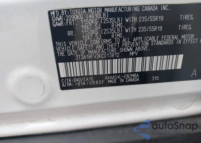 2T3A1RFV2KC013812: 43386049