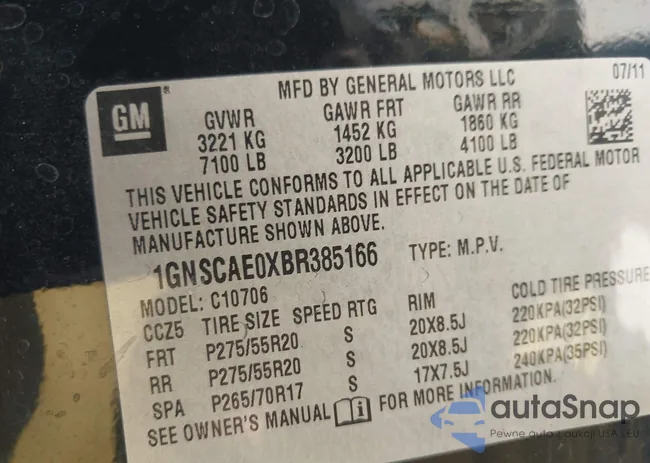 1GNSCAE0XBR385166: 43385326