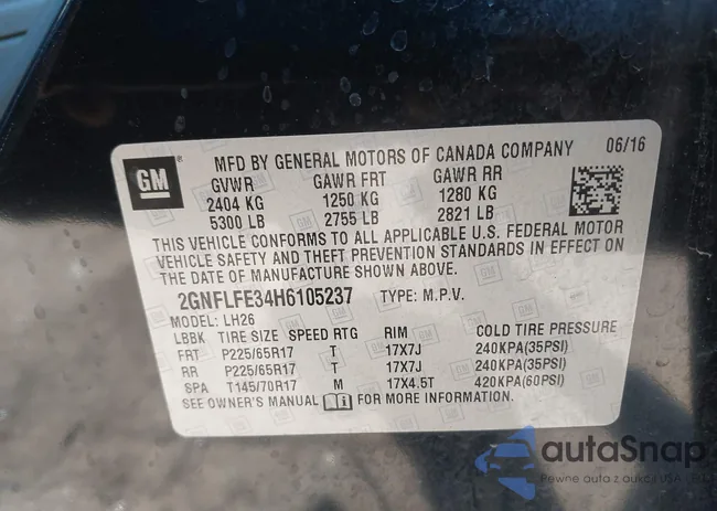 2GNFLFE34H6105237: 43385346