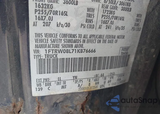 1FTRW08L71KB76666: 43385372