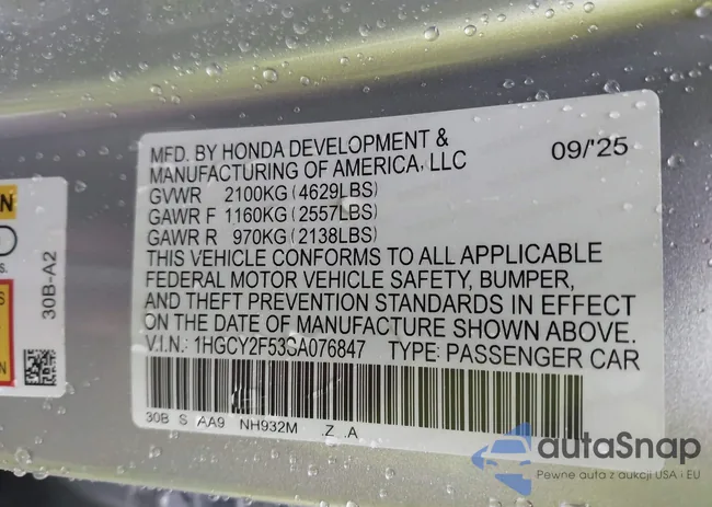 1HGCY2F53SA076847: 43385487