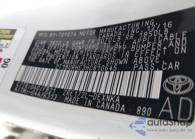 2T1BURHE3HC810645: 43385650