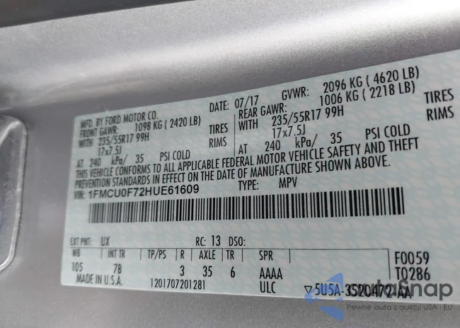 1FMCU0F72HUE61609: 43386685