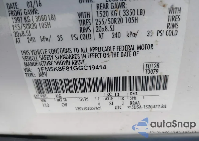 1FM5K8F81GGC19414: 43386705