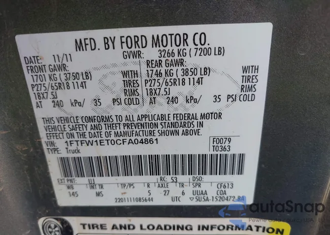 1FTFW1ET0CFA04861: 43386898