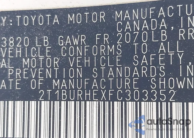 2T1BURHEXFC303352: 43387045