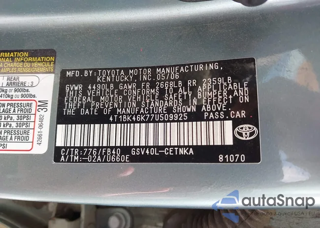 4T1BK46K77U509925: 43387204