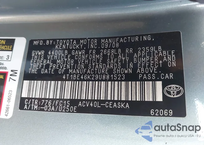 4T1BE46K29U881523: 43387249