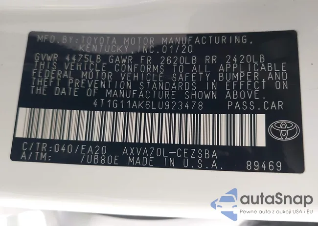 4T1G11AK6LU923478: 43386319