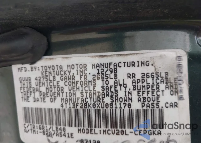 4T1BF28K0XU081170: 43386469