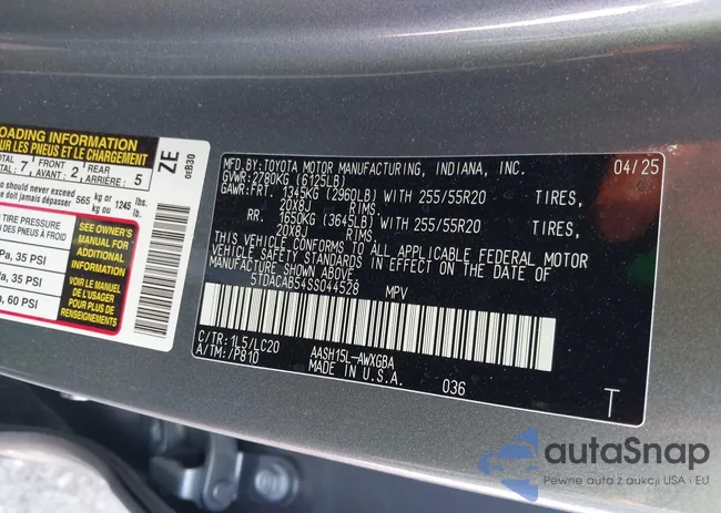 5TDACAB54SS044528: 43386540