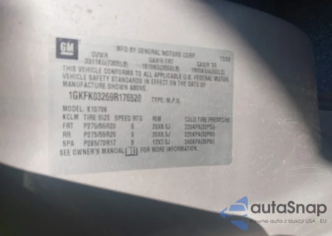 1GKFK03269R176520: 43387681