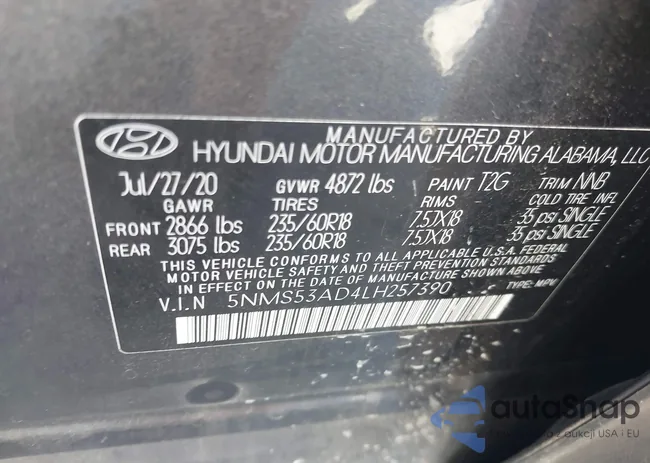 5NMS53AD4LH257390: 43387839