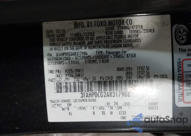 3FAHP0CG2AR317986: 43387895