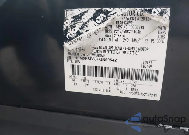 1FM5K8F88FGB90542: 43387977