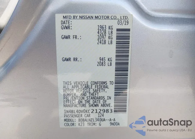 1N4BL4DV0KC212983: 43388012