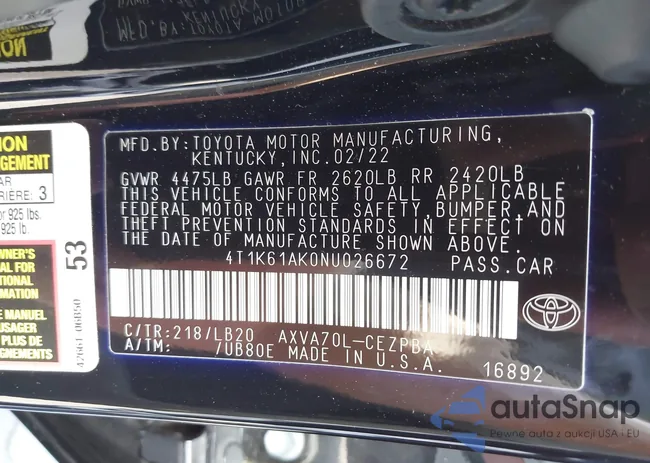 4T1K61AK0NU026672: 43388043