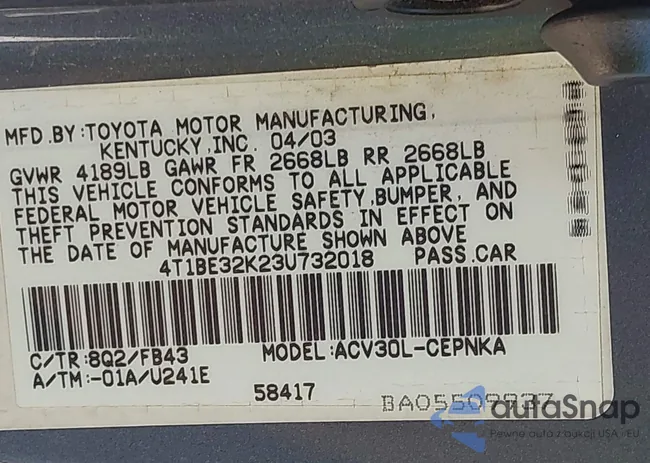 4T1BE32K23U732018: 43388055