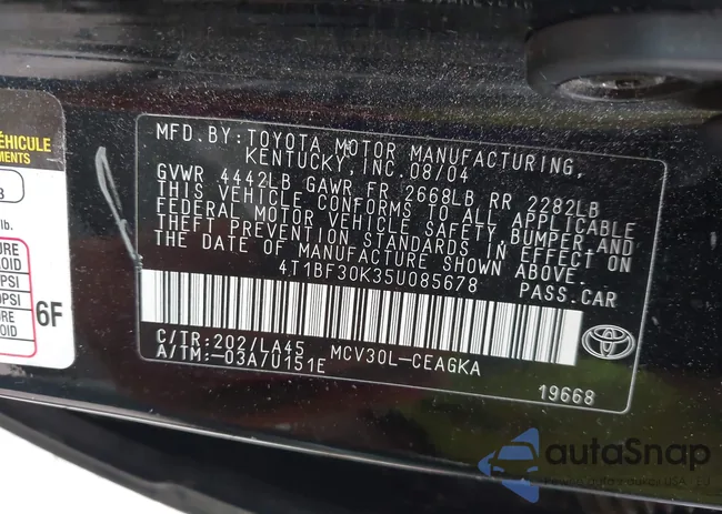 4T1BF30K35U085678: 43387377