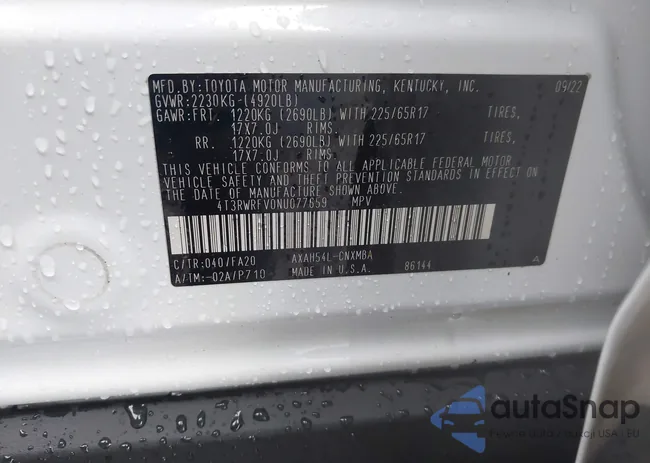 4T3RWRFV0NU077659: 43387394