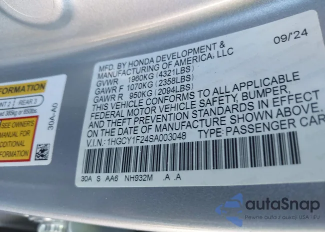 1HGCY1F24SA003048: 43387545