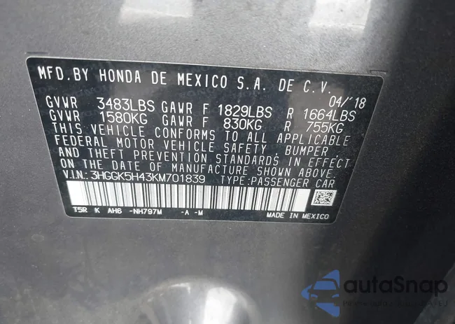 3HGGK5H43KM701839: 43387547