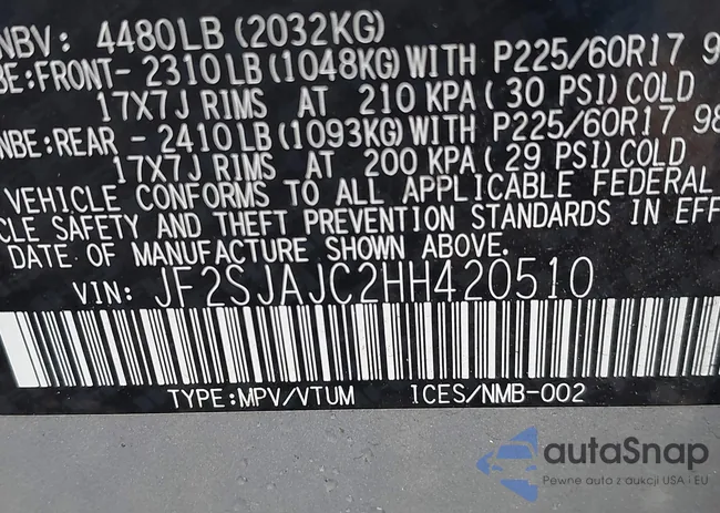 JF2SJAJC2HH420510: 43388893