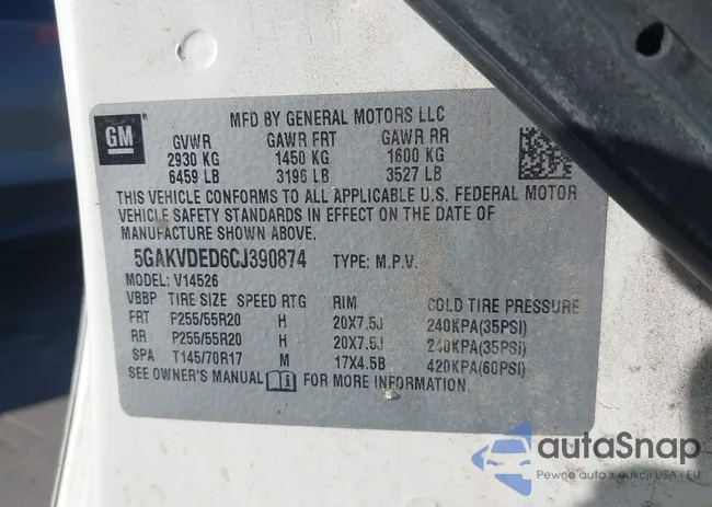 5GAKVDED6CJ390874: 43388898