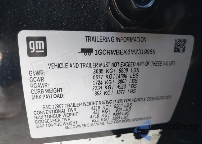 1GCRWBEK6MZ319965: 43388955